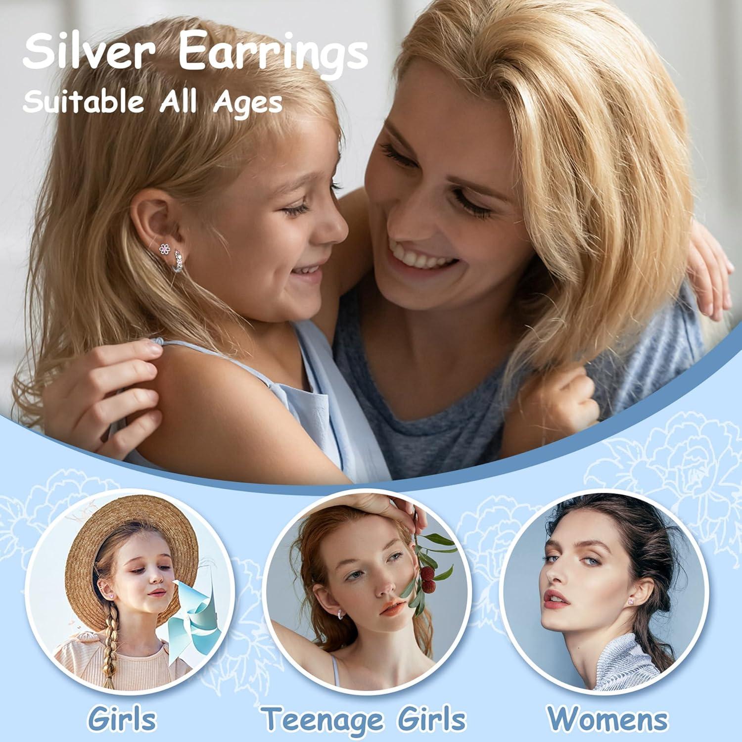 JeweBella Ohrringe Mädchen Damen Set 925 Silber Hypoallergen Creolen Blume Herz