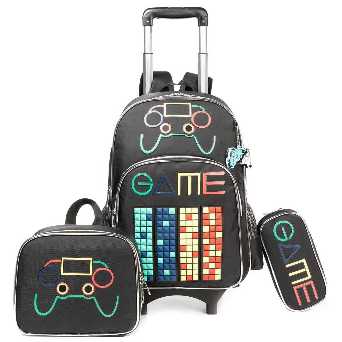 Schultrolley Rucksack mit Rollen – Schwarz