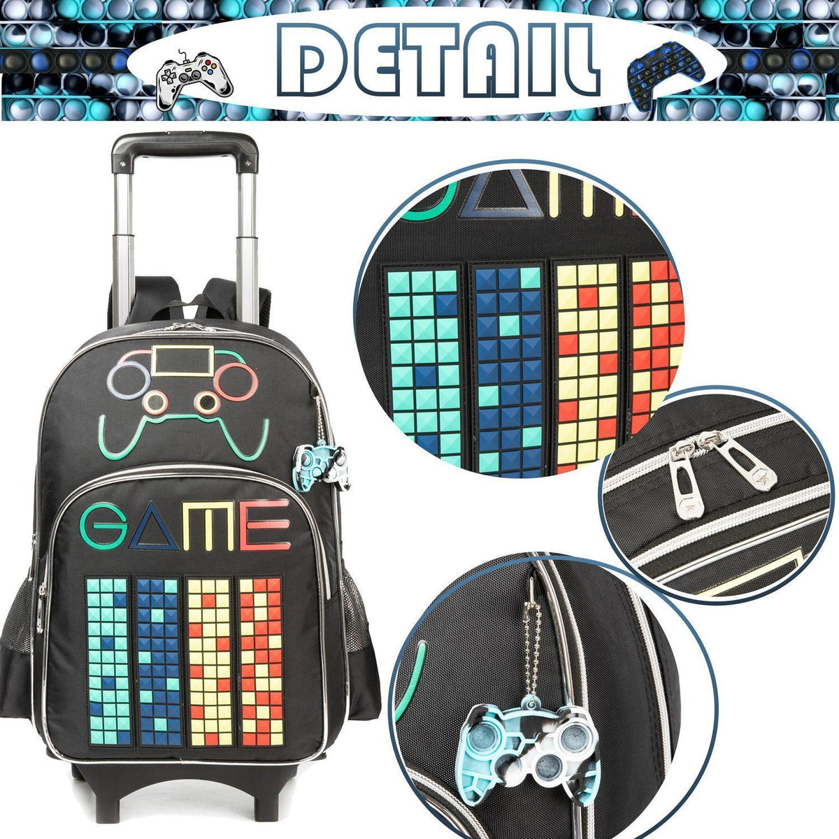 Schultrolley Rucksack mit Rollen – Schwarz