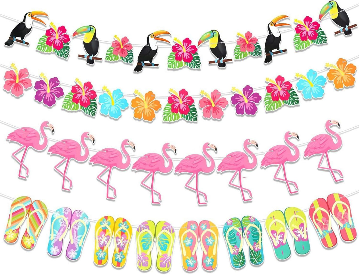 Tropische Flamingo Hibiskus Banner Set 4-teilig