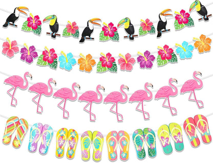 Tropische Flamingo Hibiskus Banner Set 4-teilig