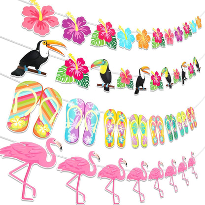HOWAF Hawaii Flamingo Hibiskus Sommer Party Deko Banner 4Pcs