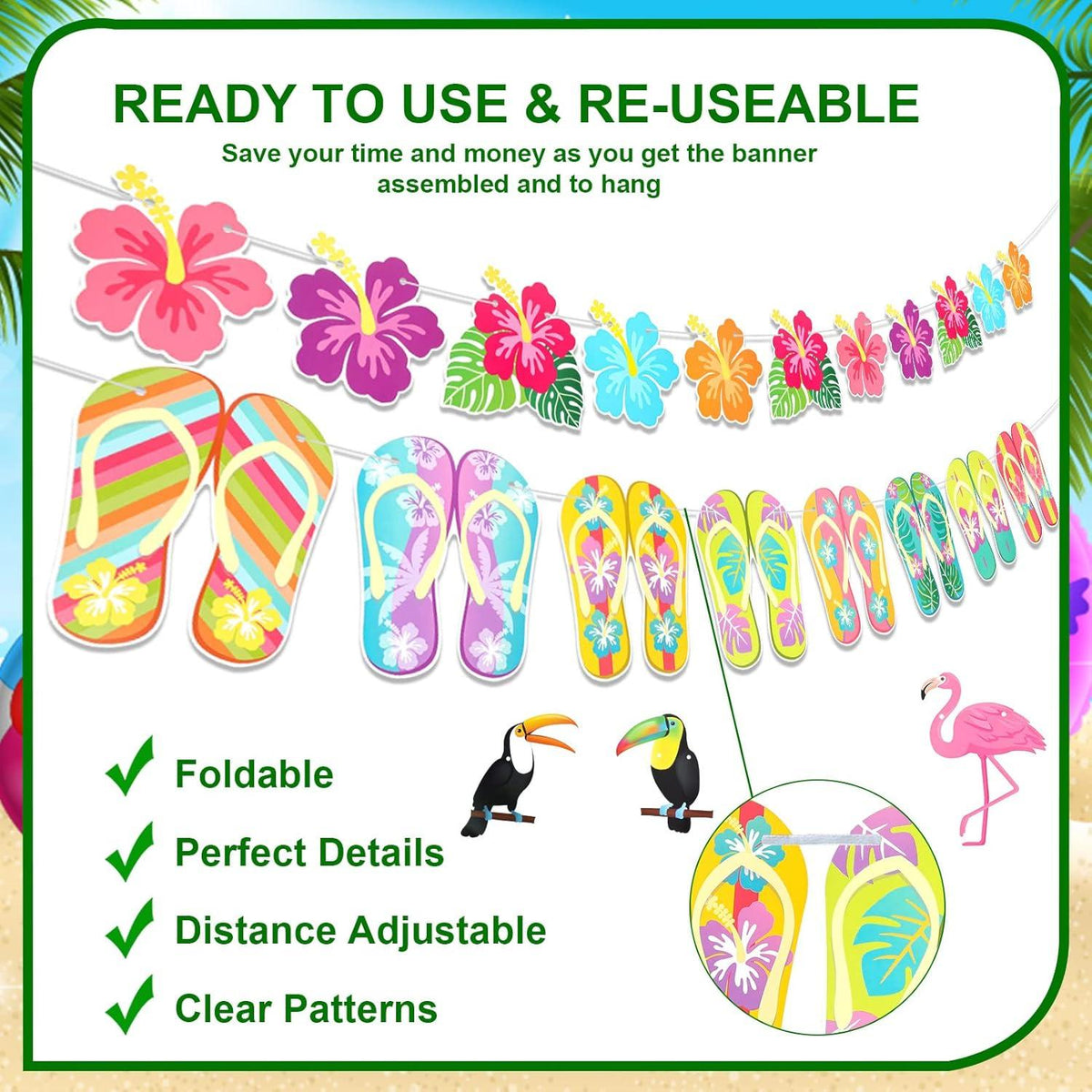 HOWAF Hawaii Flamingo Hibiskus Tropische Wimpel Banner 4