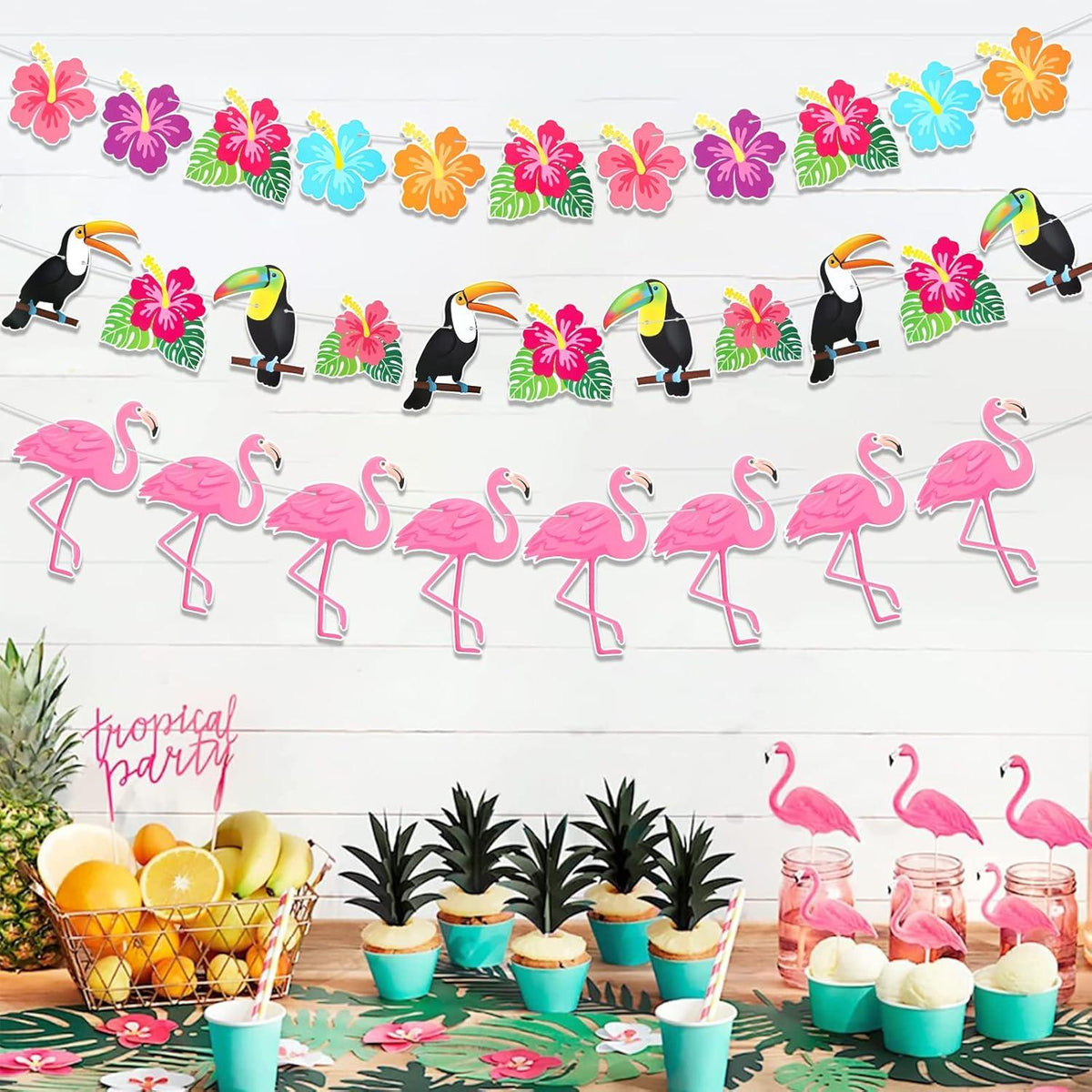 Hawaii Flamingo Hibiskus Sommer Party Banner Set 4