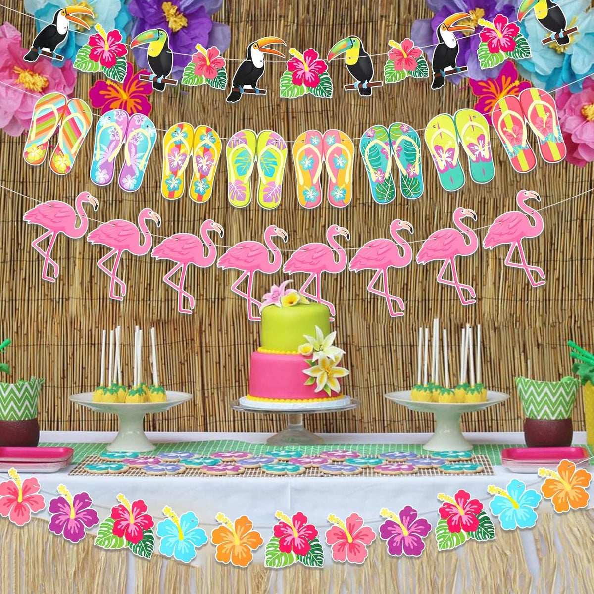 Hawaii Flamingo Hibiskus Sommer Party Banner Set 4er-Pack