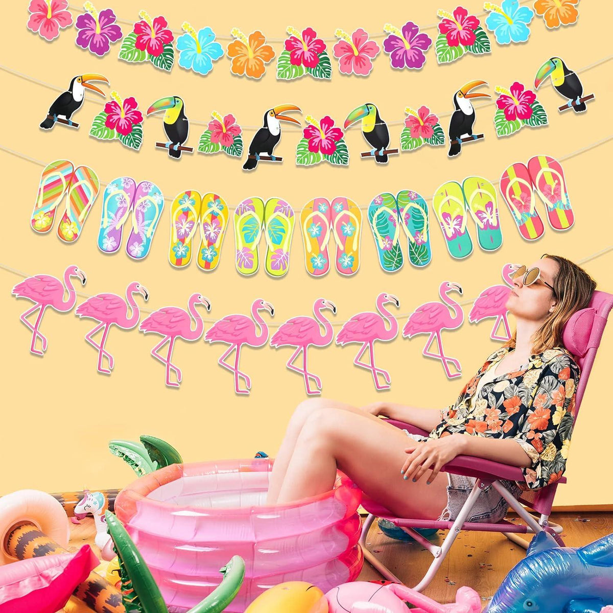 Hawaii Flamingo Hibiskus Sommer Party Banner Set 4