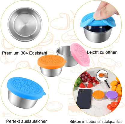 Edelstahl Saucenbehälter mit Silikon Deckel 6er Set, 50ml