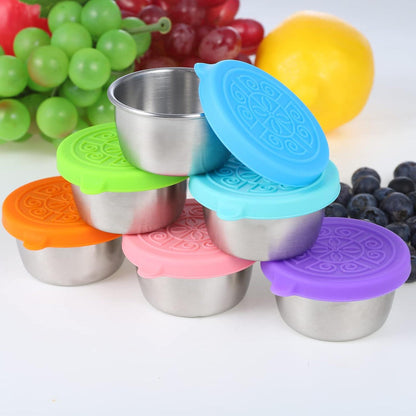 Salatdressing Behälter 6x 50ml Edelstahl mit Silikon Deckel auslaufsicher