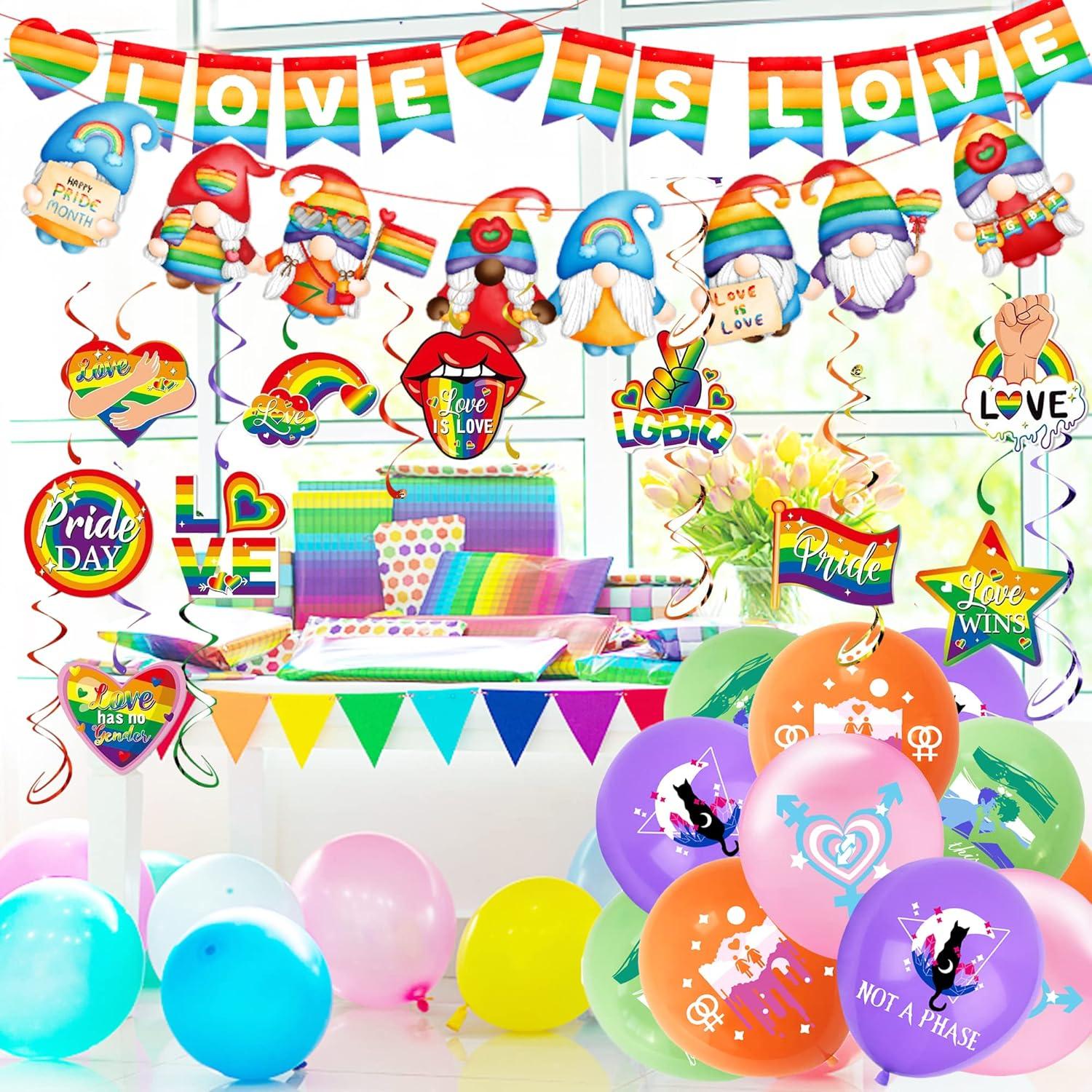 Rainbow Pride Party Dekorationen - Wimpelkette, Ballons, Wirbel, 57-teilig