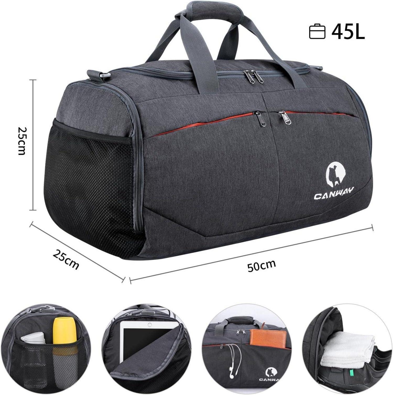 CANWAY Faltbare Sporttasche mit Schuhfach und Nassfach 45L