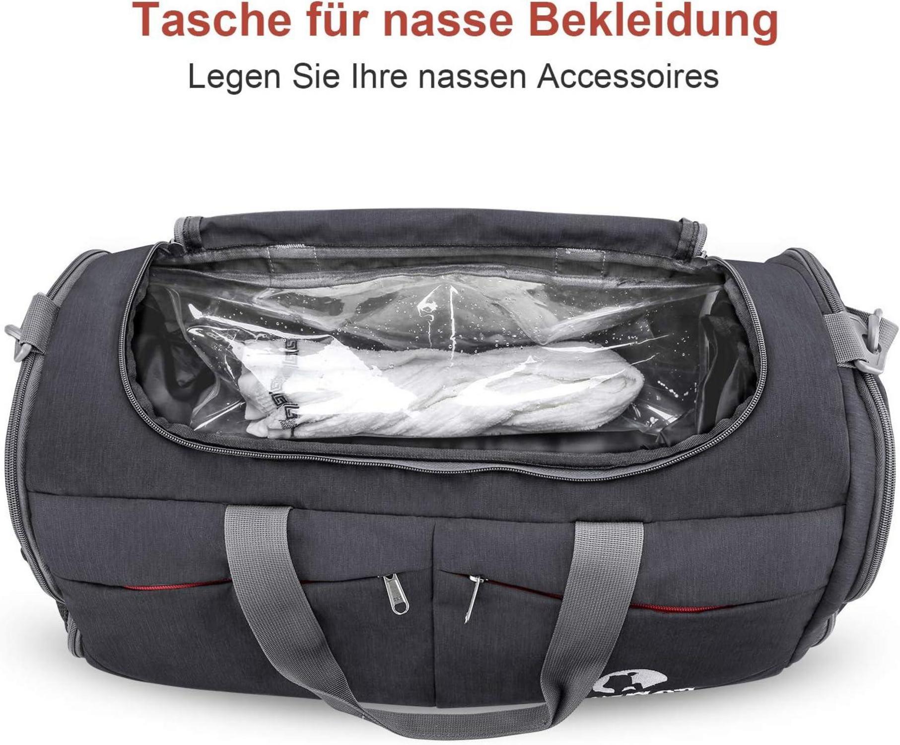 CANWAY Faltbare Sporttasche mit Schuhfach 45L Anthrazit Schwarz