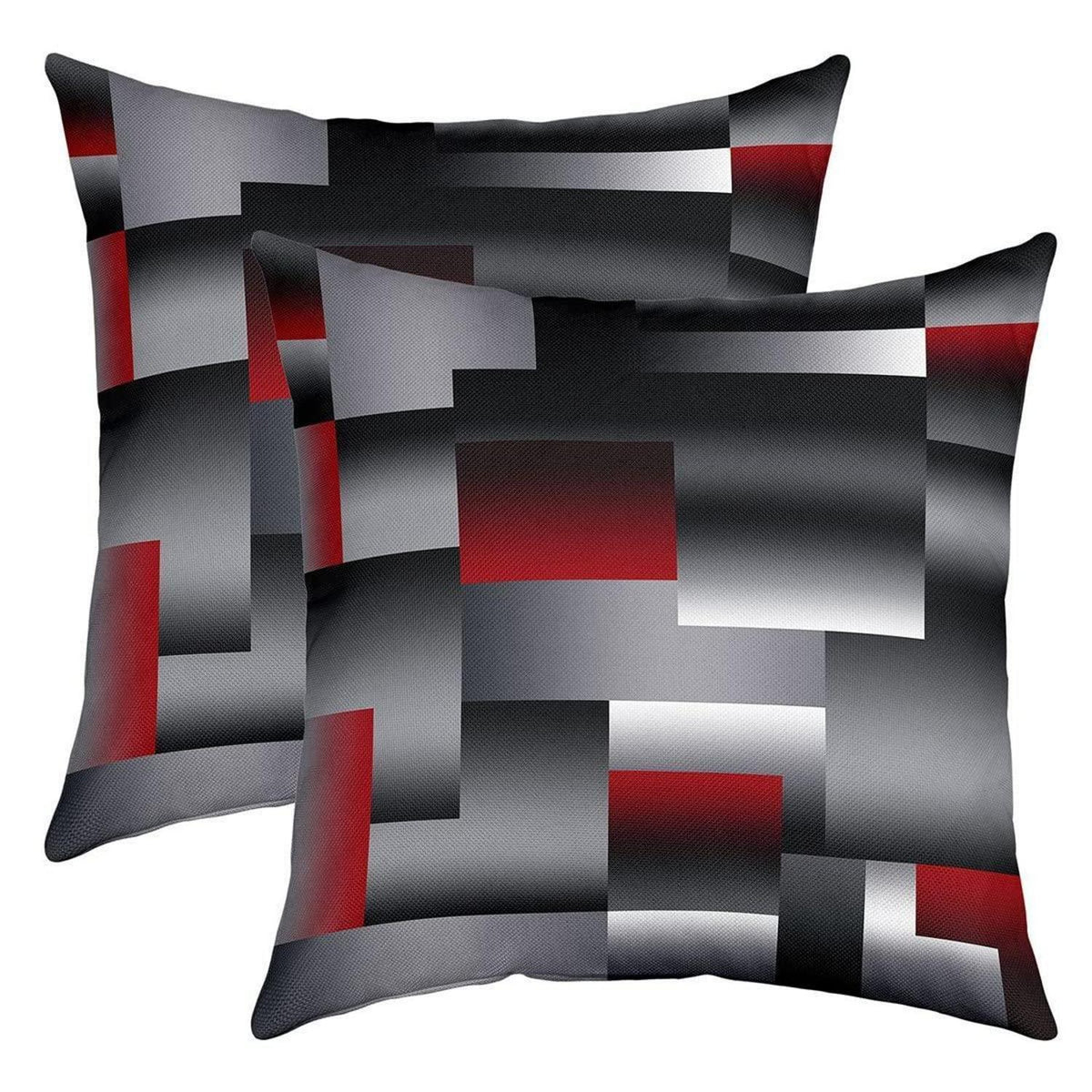 2er Set Geometrische Kissenbezüge 50x50cm Rot Grau Schwarz