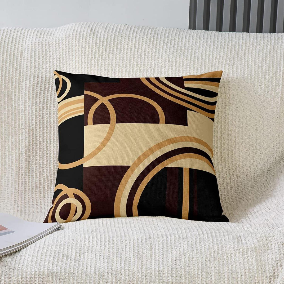 2er Set Geometrische Kissenbezüge 60x60cm - Braun Rot Dekor