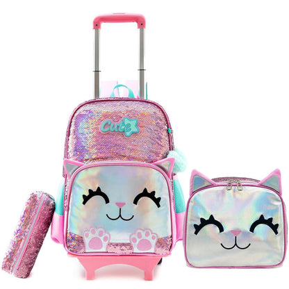 Trolley Schulranzen Mädchen Rosa Panda mit Lunchtasche & Federmäppchen