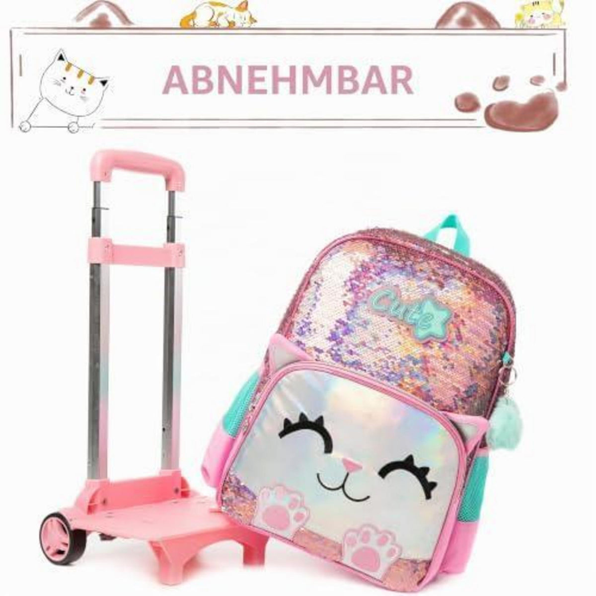 Trolley Schulranzen Mädchen Rosa Panda mit Lunchtasche & Federmäppchen