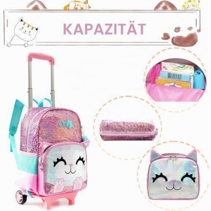 Trolley Schulranzen Mädchen Rosa Panda mit Lunchtasche & Federmäppchen