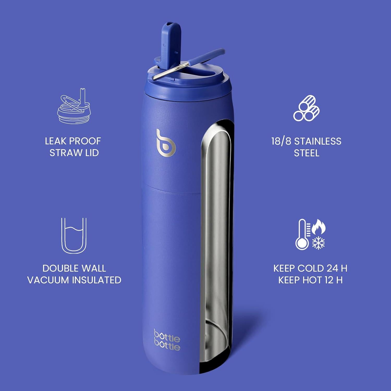 Isolierte Wasserflasche Edelstahl 32oz mit Strohhalm und Griff