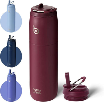 Isolierte Wasserflasche aus Edelstahl mit Strohhalm - 32oz