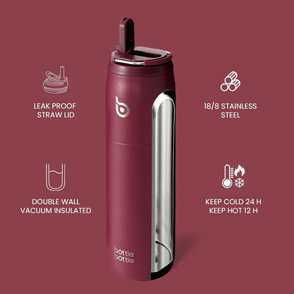 Isolierte Wasserflasche aus Edelstahl mit Strohhalm - 32oz