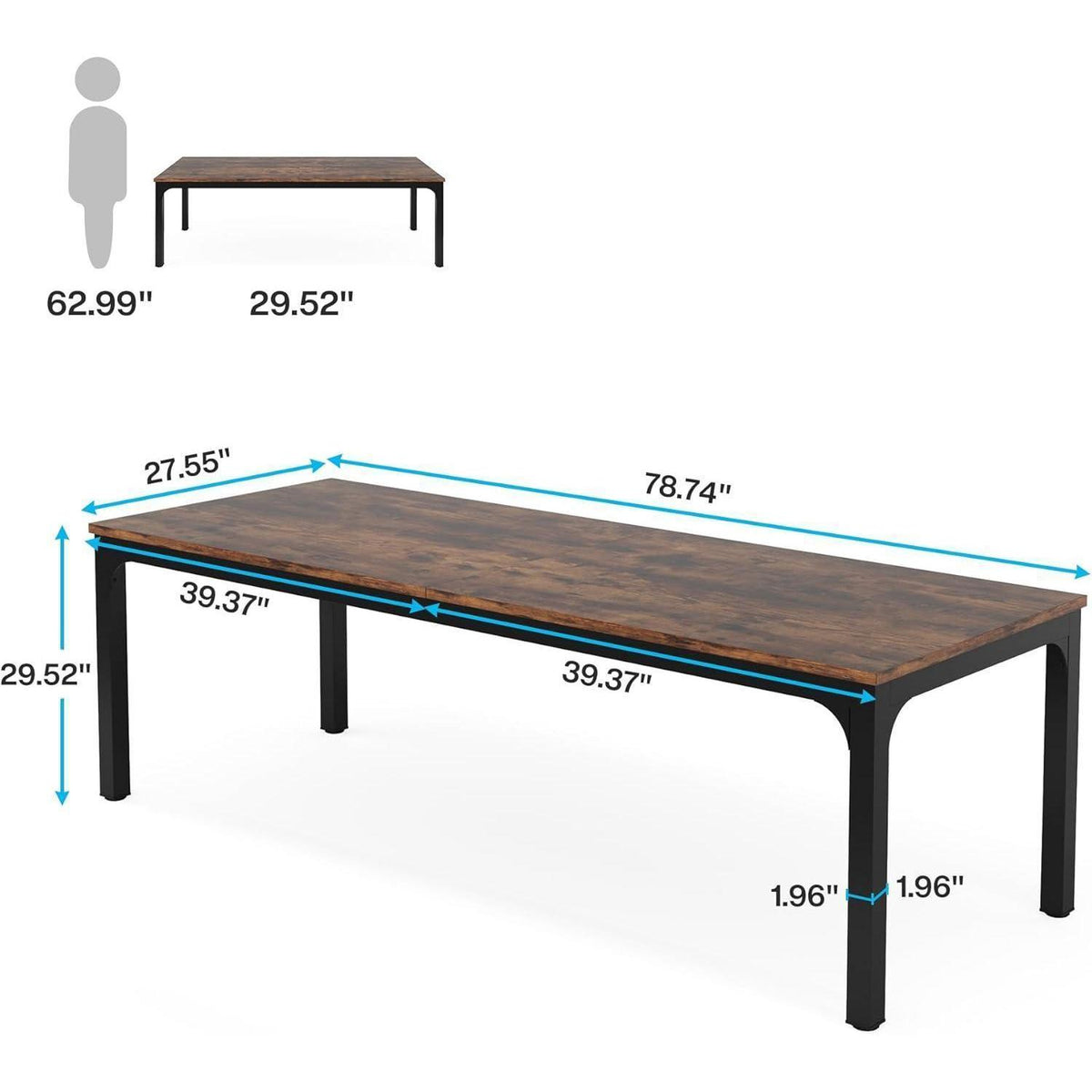 Doppelter Schreibtisch 200x70cm – Rustikaler Computertisch für Home Office
