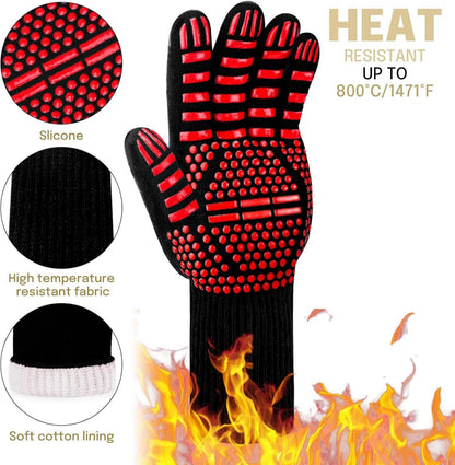 Grillhandschuhe Hitzebeständig bis 800°C Topfhandschuhe BBQ