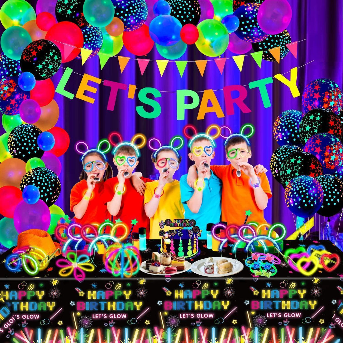 Neon Party Zubehör Set – Schwarzlicht Deko für Geburtstag