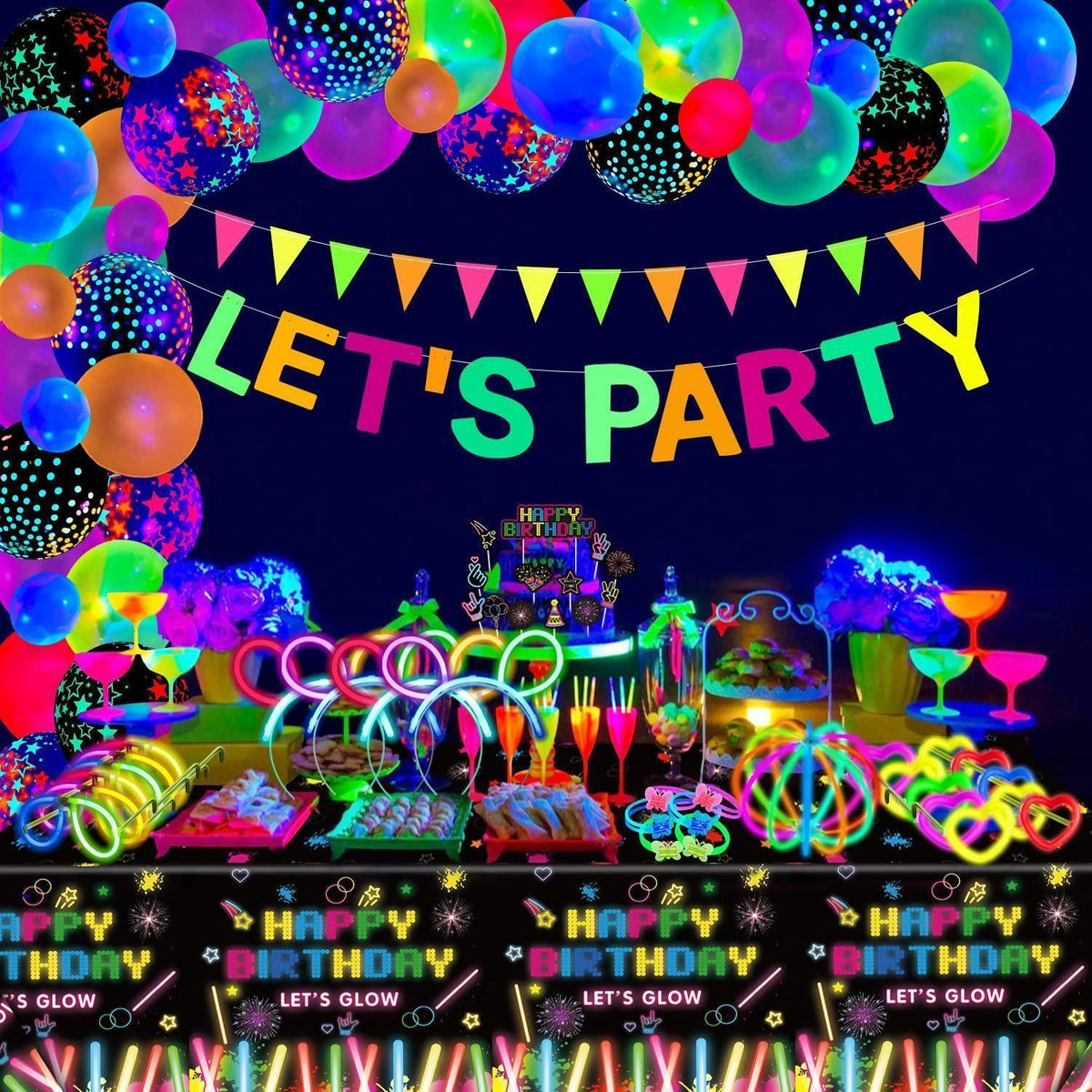 Neon Party Zubehör Set – Schwarzlicht Deko für Geburtstag