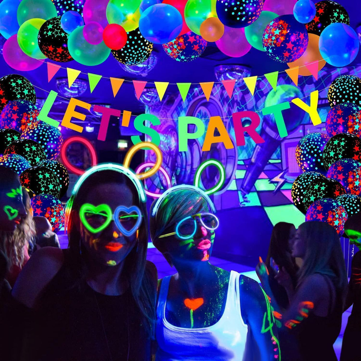 Neon Party Zubehör Set – Schwarzlicht Deko für Geburtstag