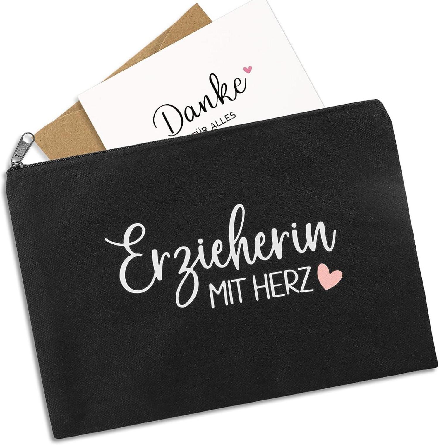 Abschied Kita Federmäppchen mit Herz Grußkarte Schwarz