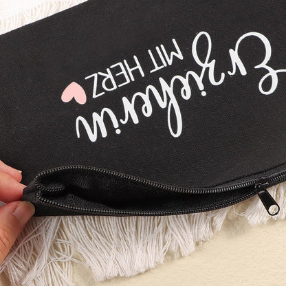 Abschied Kita Federmäppchen Schwarz mit Herz Grußkarte Reißverschluss Mäppchen Make-up Tasche