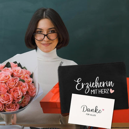 Abschied Kita Erzieherin Federmäppchen Schwarz Grußkarte Umschlag Makeup Tasche