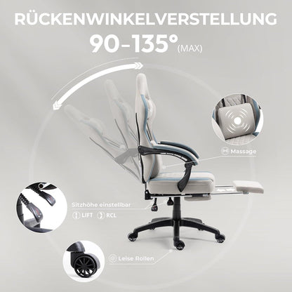Dowinx Gaming Stuhl Stoff mit Gel-Pad und Massage Grau