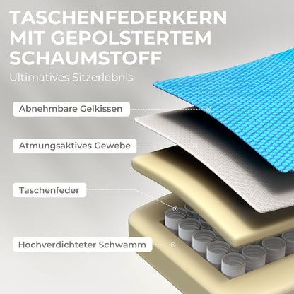 Dowinx Gaming Stuhl Stoff mit Gel-Pad, Massage Gamer Sessel Fußstütze Bürostuhl Grau