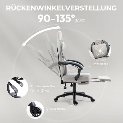 Dowinx Gaming Stuhl Stoff Gel-Pad Massage Fußstütze Ergonomisch Grau