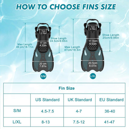 Tauchset Erwachsene Panorama Schnorchelmaske Flossen 3 in 1 Set S/M EU