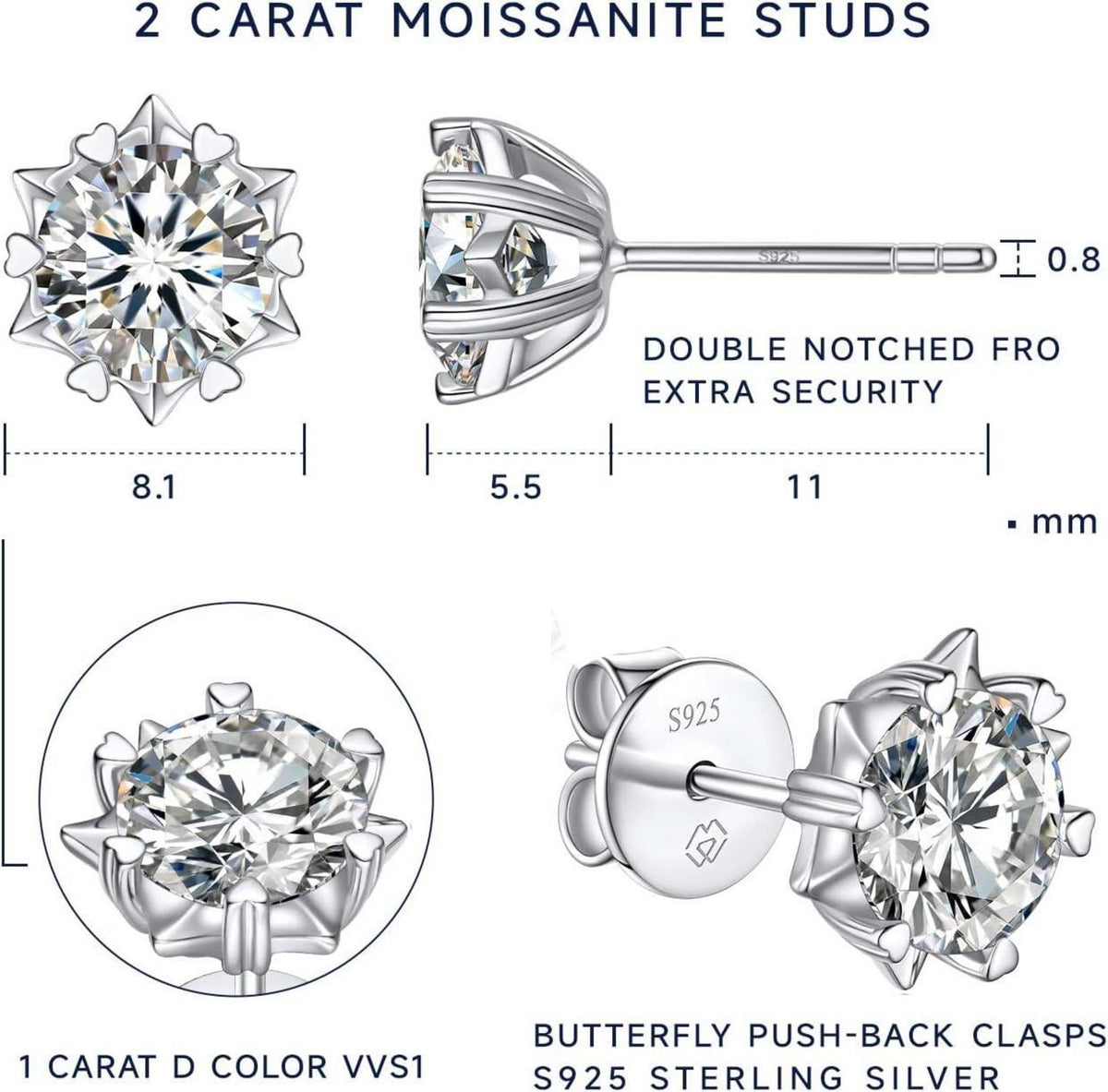 Moissanite Ohrringe Silber 925 1-4 Karat Ohrstecker Diamant