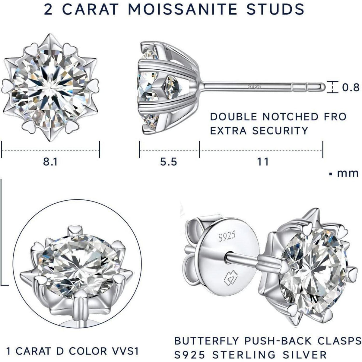 Moissanit Ohrstecker Silber 925 Schneeflocke 2 Karat D-VVS1