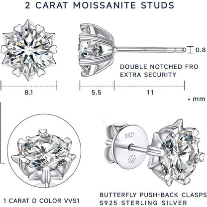 Moissanit Ohrstecker Silber 925 Schneeflocke 2 Karat D-VVS1