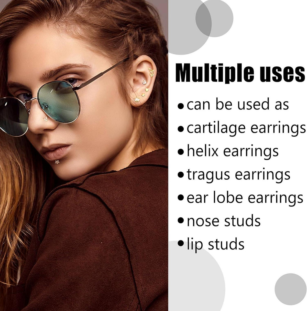 16G Tragus Helix Ohrringe Set Chirurgenstahl Innengewinde CZ 12er Damen Herren