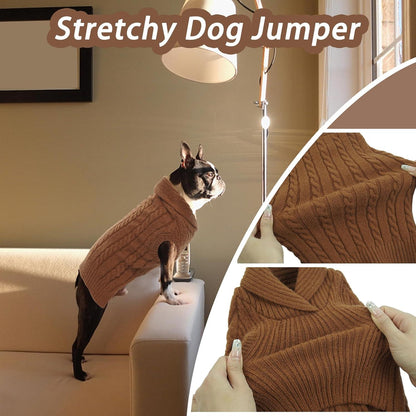 Hundepullover Weich Warm Stricken Revers Yorkshire Bulldogge Braun M