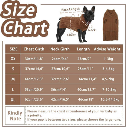 Hundepullover Stricken Warm Weich Revers XS Braun Hunde Puli