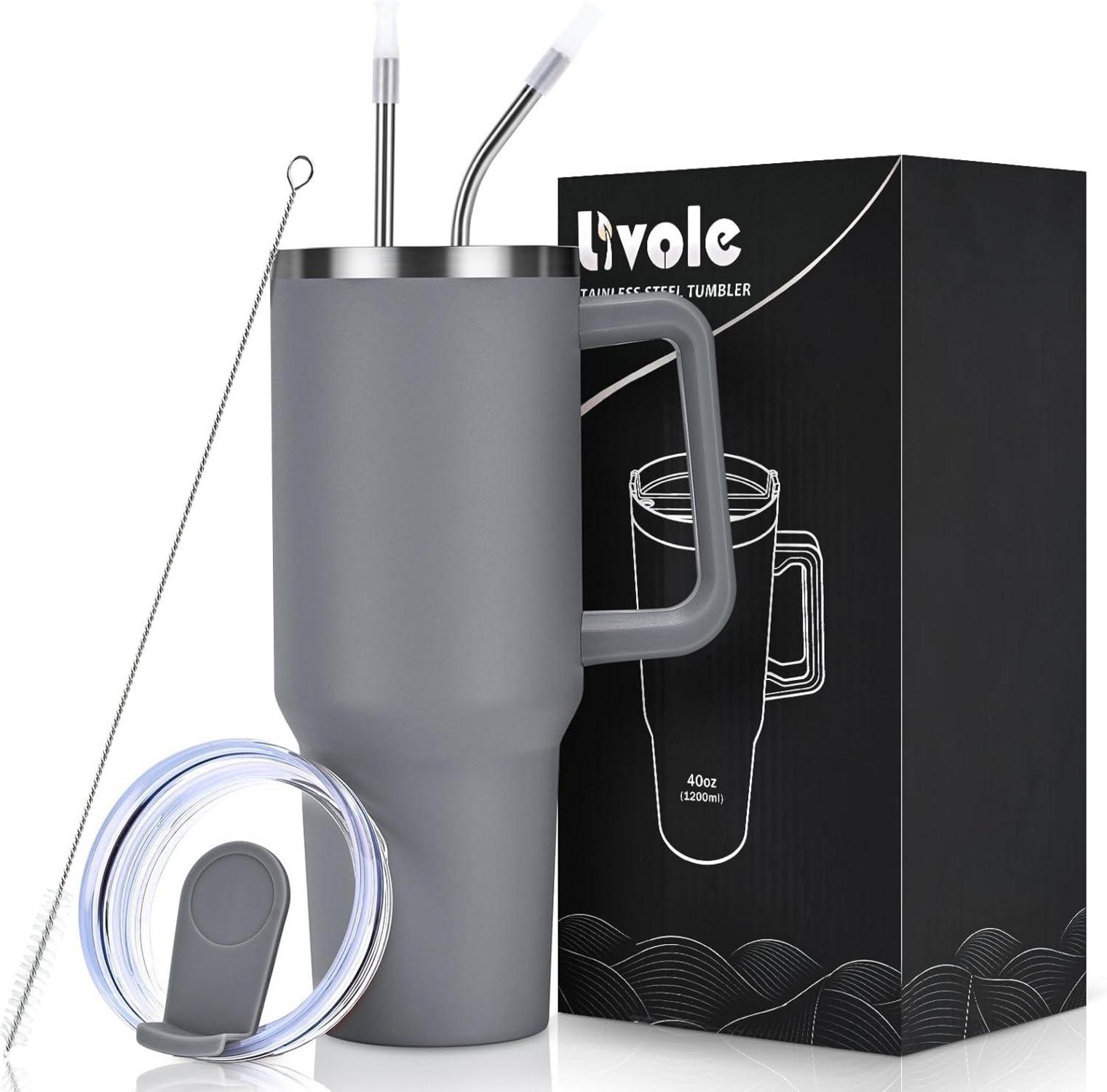 Trinkbecher 40oz 1200ml Edelstahl Thermobecher Vakuum Isoliert Grau