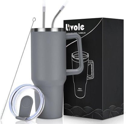 Trinkbecher 40oz 1200ml Edelstahl Thermobecher Vakuum Isoliert Grau