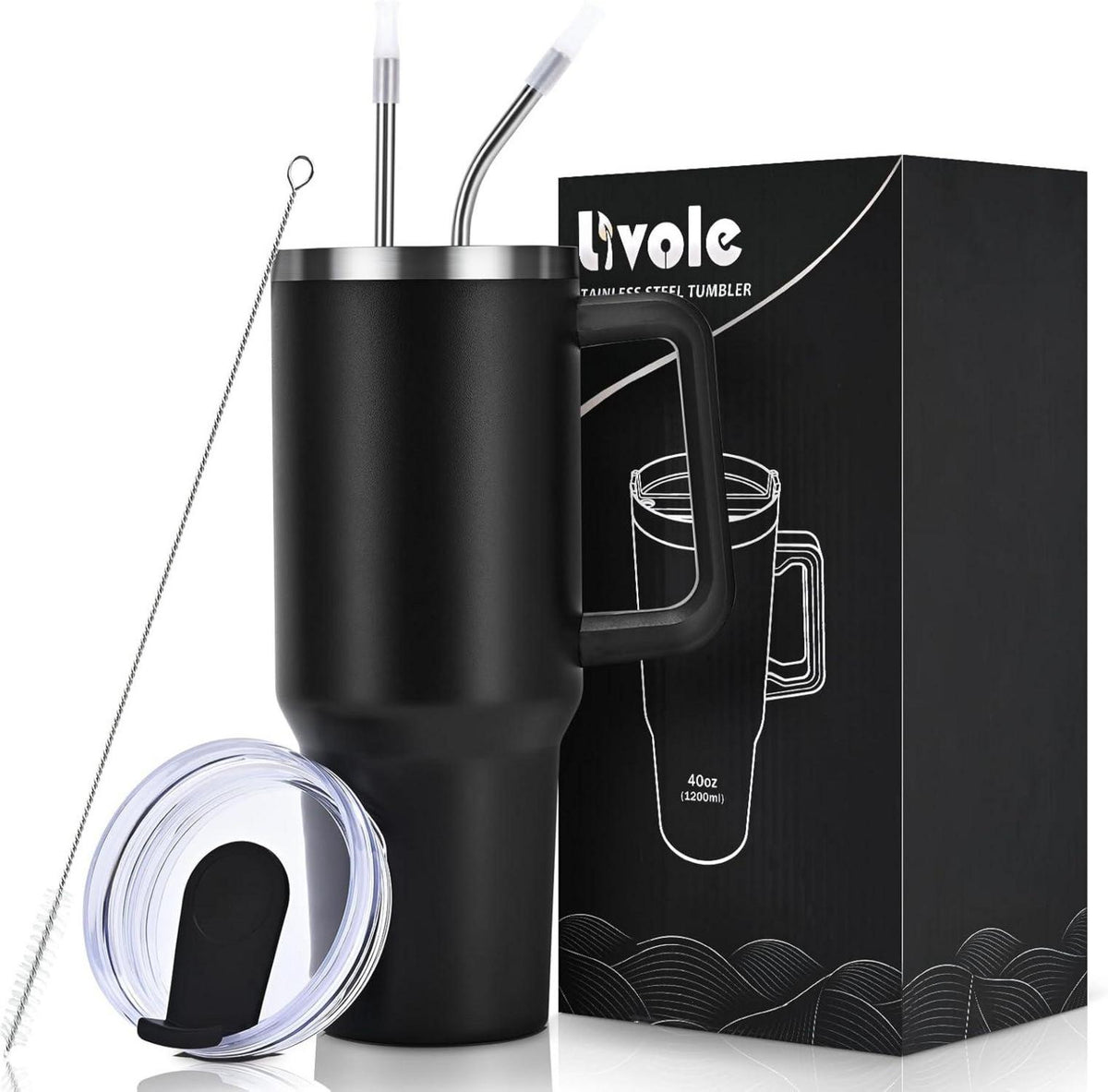 Livole 40oz Edelstahl Trinkbecher mit Deckel und Strohhalm