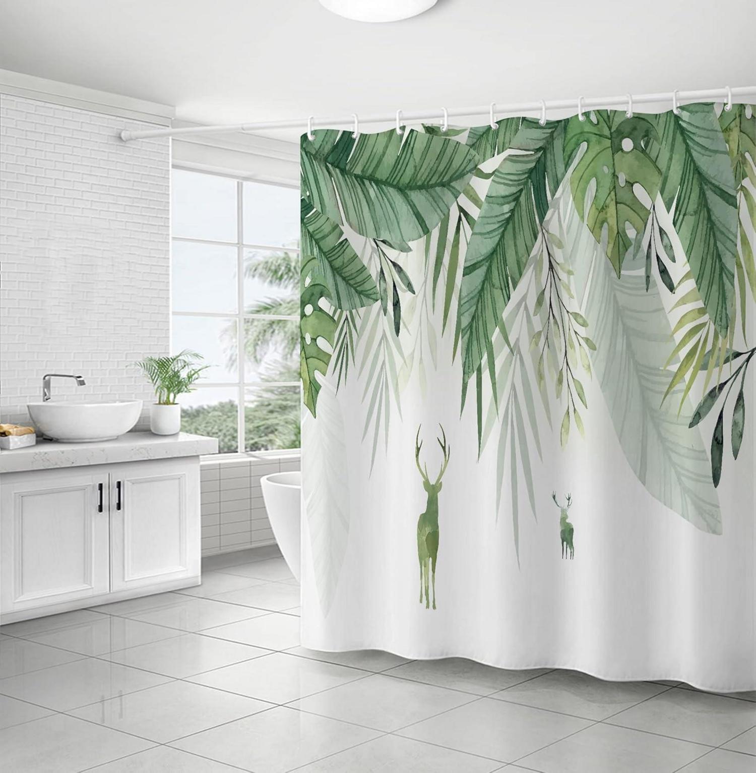 Duschvorhang Wasserdicht 180x200 cm Grün Blätter Blumen Polyester