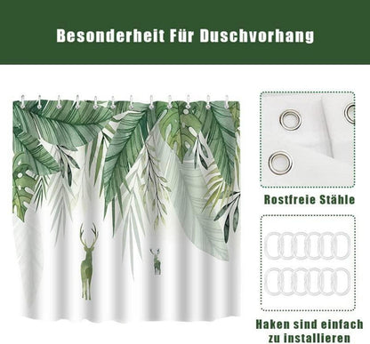 Duschvorhang Wasserdicht 180x200 cm Grün Blätter Blumen Polyester