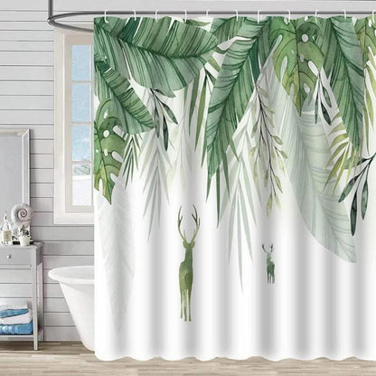 Duschvorhang 180x200 cm Wasserdicht Polyester Grün Blumen inkl. 12 Ringe