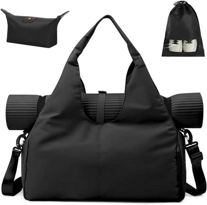 Sporttasche mit Schuh- und Nassfach, Yogatasche wasserdicht, Schwarz