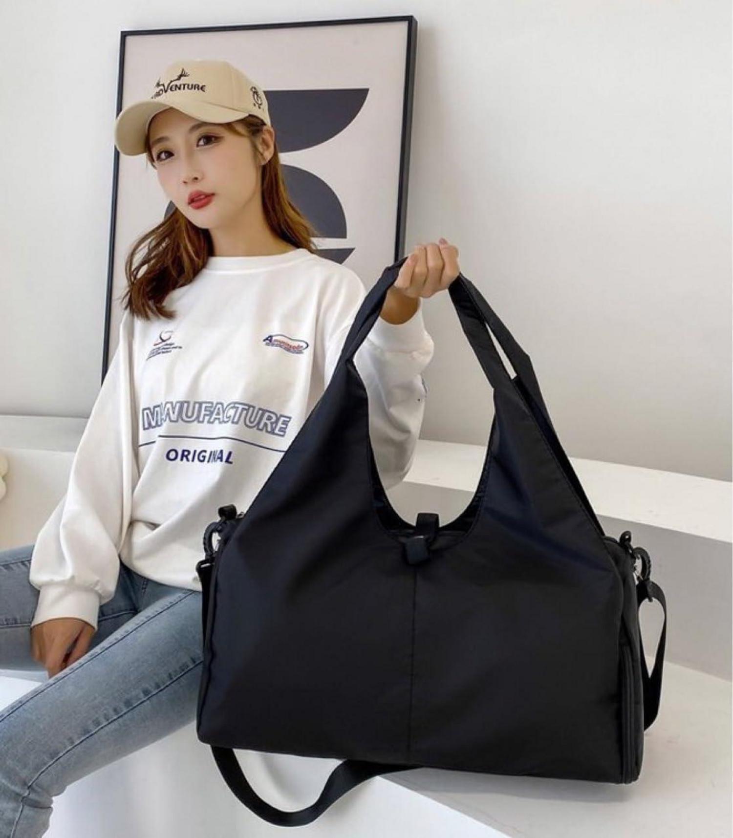 Sporttasche mit Schuhfach und Nassfach, wasserdicht, Yoga-Gym-Tasche, Schwarz