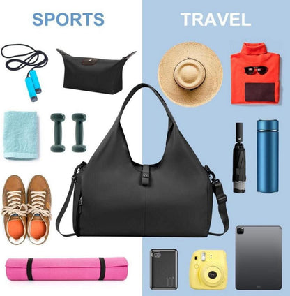 Sporttasche mit Schuhfach und Nassfach, wasserdicht, Yoga-Gym-Tasche, Schwarz